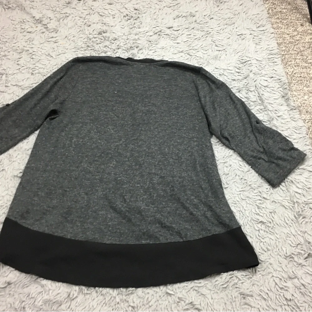 Anthropologie Pleione  Contrast Trim Chiffon Top High Low Chest Pocket Gray XL - Picture 5 of 16